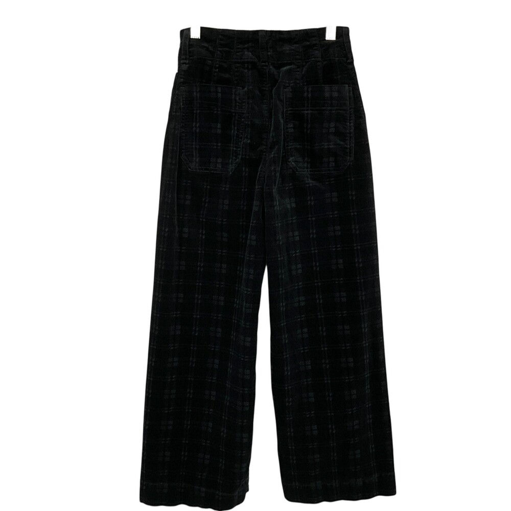 Maeve Anthropologie Colette Plaid Corduroy Crop Wide-Leg Pants Black Size 26 - Picture 3 of 7